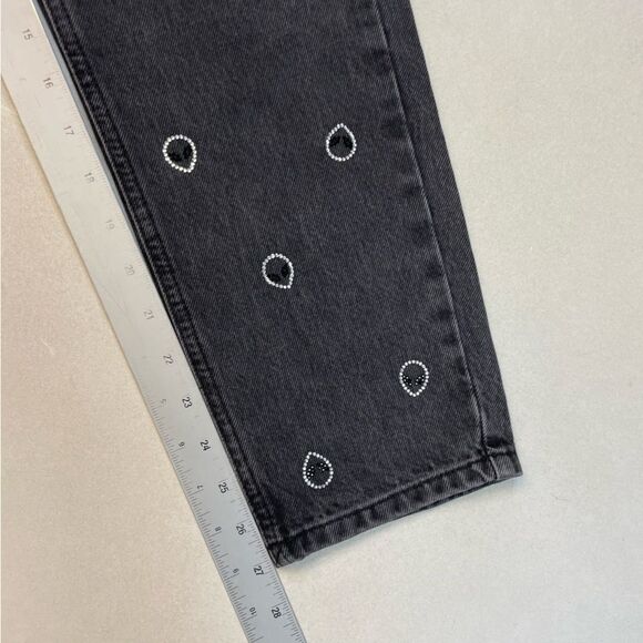 Topshop Alien Rhinestone All Over Logo Mom Denim Jeans Women Size 26 Black - Picture 10 of 10